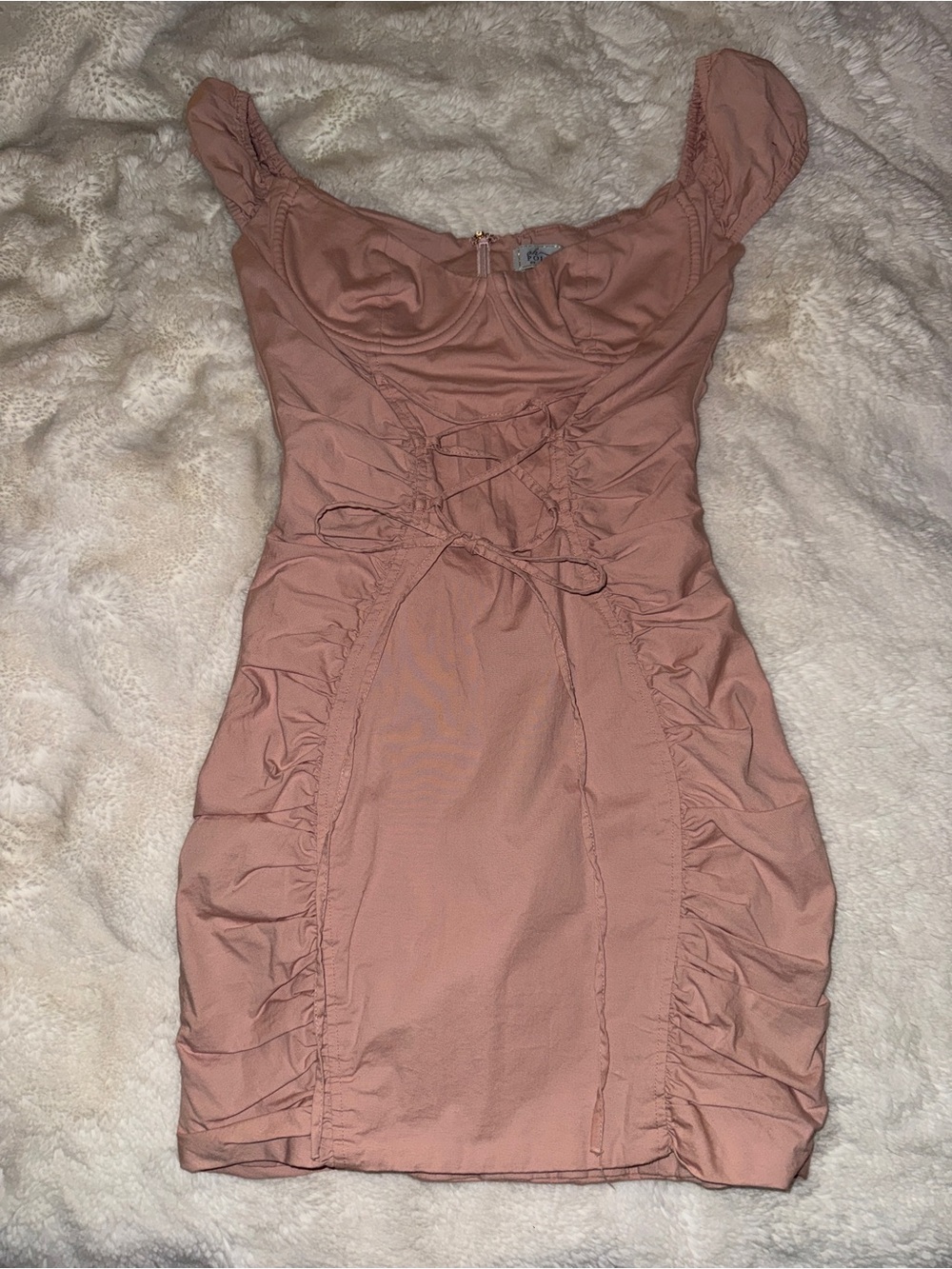 Oh Polly Ruched Pink Mauve Bodycon Dress with Tie Front UK6 US2